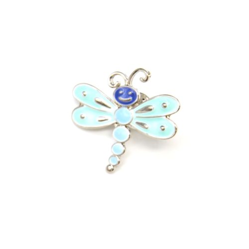 Mini Brooches-Pins-Dragonfly-metal-painted-blue-with-wings-and-metal-silver