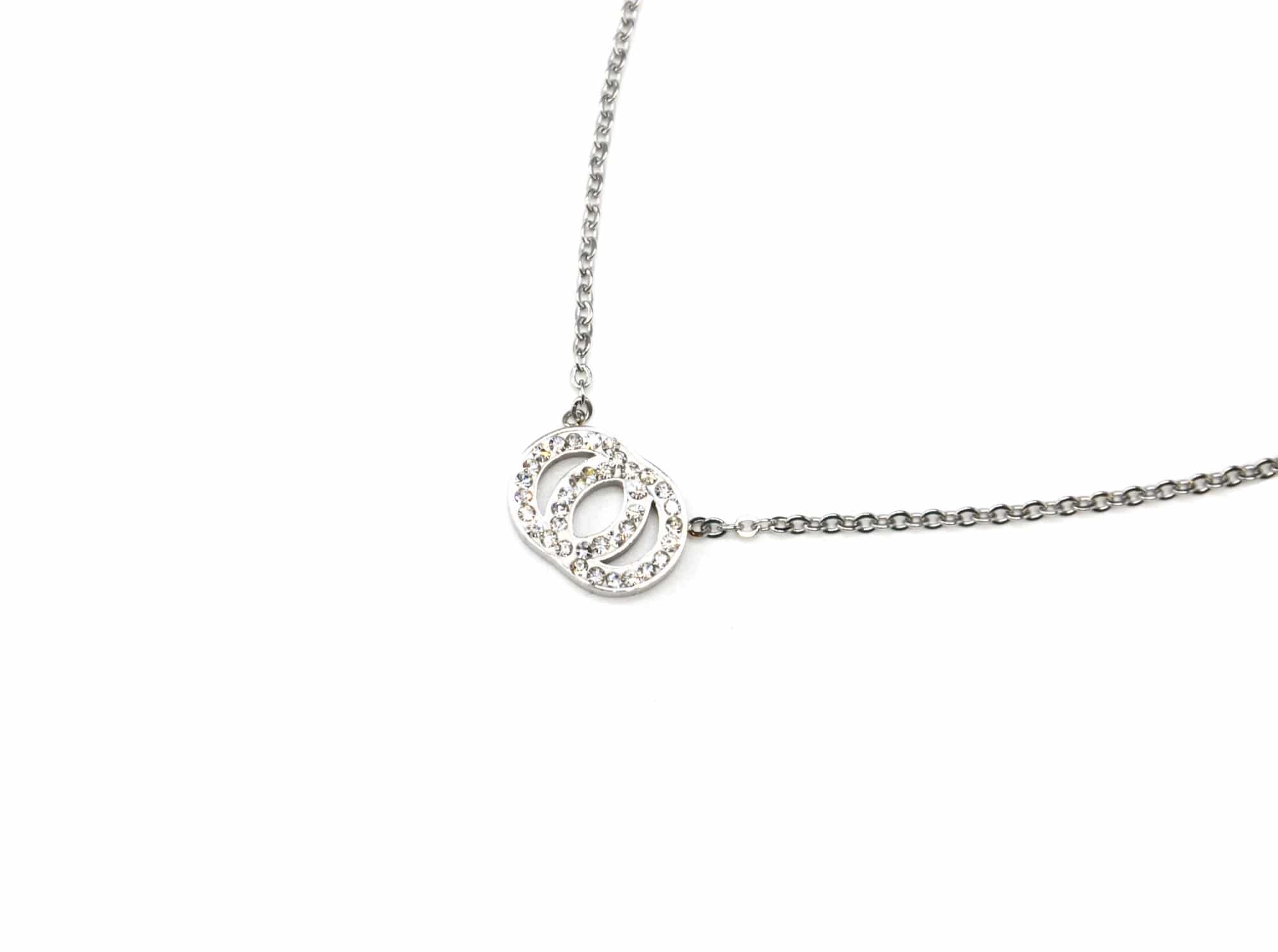 CC1793E Collier Fine Chaîne Pendentif Menottes Entrelacées Strass et Acier ...