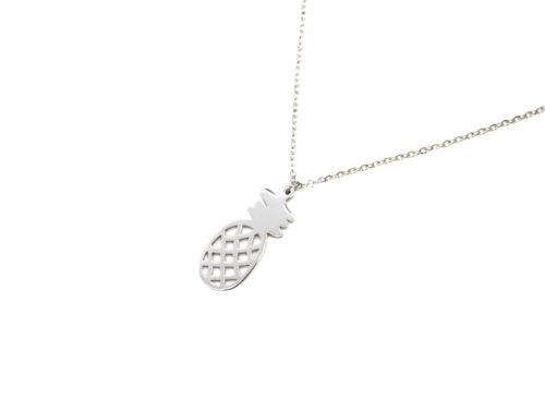 Collier-Fine-Chaine-Pendentif-Ananas-Ajoure-et-Acier-Argente