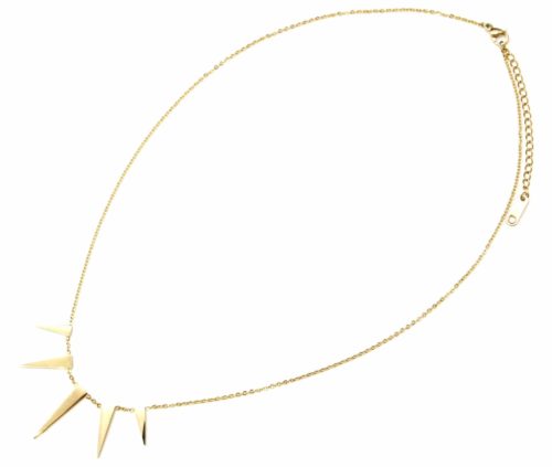 Collier-Fine-Chaine-Pendentif-Multi-Pointes-Triangles-Acier-Dore