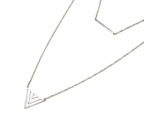 Collier-Double-Chaine-avec-Pendentifs-Barre-et-Triangle-Ajoure-Acier-Argente