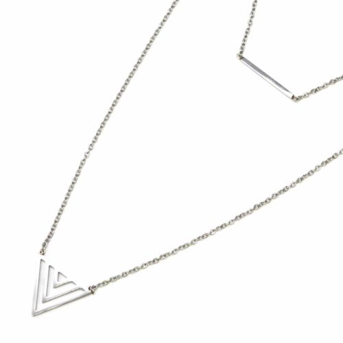 Collier-Double-Chaine-avec-Pendentifs-Barre-et-Triangle-Ajoure-Acier-Argente