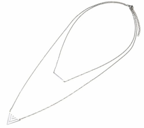 Collier-Double-Chaine-avec-Pendentifs-Barre-et-Triangle-Ajoure-Acier-Argente