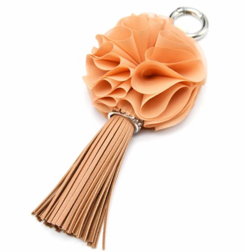 Porte-Cles-Bijou-de-Sac-Boule-Froufrous-Mousseline-Terracotta-et-Pompon-Franges