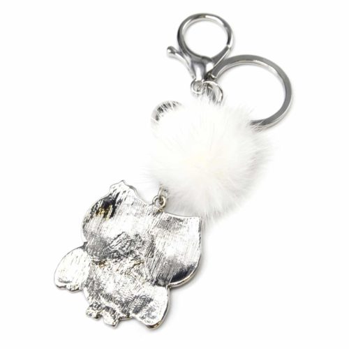 Oh My Shop PT1787E Hibou M/étal Peint Noir avec Fleurs Charms et Pompon Porte-Cl/és//Bijou de Sac