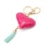 Porte-Cles-Bijou-de-Sac-Coeur-Simili-Cuir-Rose-Fonce-et-Pompon-Bleu-Pale