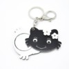 Porte-Cles-Bijou-de-Sac-Miroir-de-Poche-Tete-Chat-avec-Fleurs-NoirBlanc