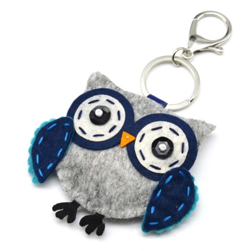 Porte-Cles-Bijou-de-Sac-Chouette-Hibou-XXL-Feutrine-Gris