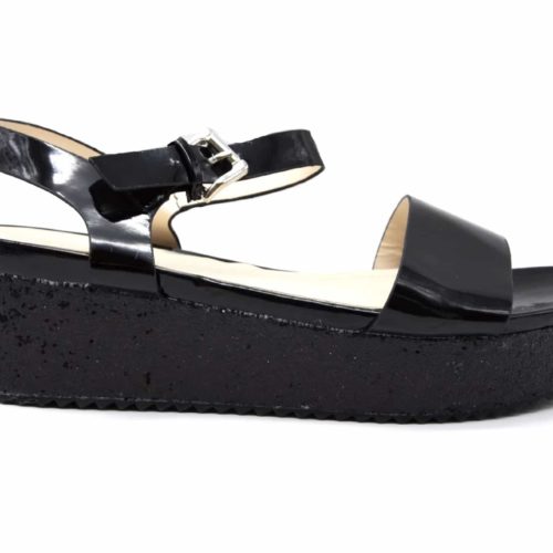 Sandals-A-Talon-platform-offset-sequins-with-flanges-effect-metallic-black