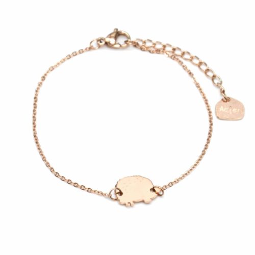 Bracelet-Fine-Chaine-avec-Charm-Herisson-Epines-Acier-Or-Rose