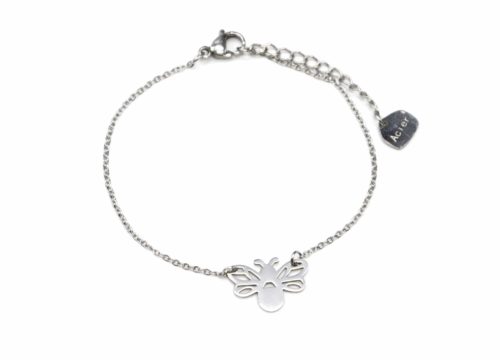 Bracelet-Fine-Chaine-avec-Charm-Abeille-Ailes-Ajourees-Acier-Argente