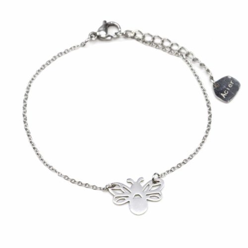 Bracelet-Fine-Chaine-avec-Charm-Abeille-Ailes-Ajourees-Acier-Argente