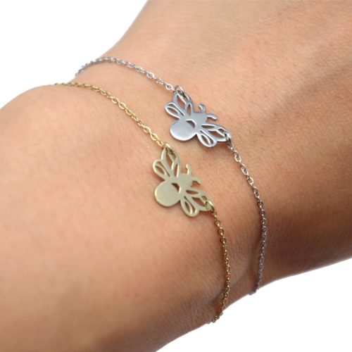 Bracelet-Fine-Chaine-avec-Charm-Abeille-Ailes-Ajourees-Acier