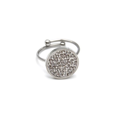 Bague-Anneau-Reglable-Acier-Argente-avec-Cercle-Strass