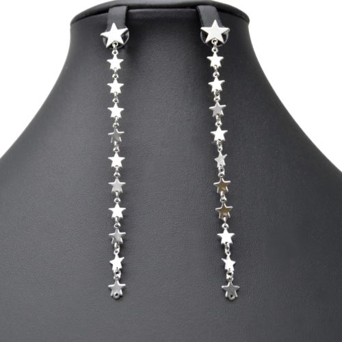 Boucles-dOreilles-Pendantes-Argente-avec-Multi-Etoiles-Dore-a-l'Or-Fin