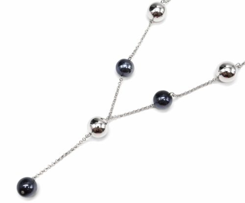 Collier-Fine-Chaine-avec-Boules-Metallisees-ArgenteGris-Bleu