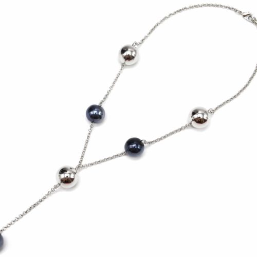 Collier-Fine-Chaine-avec-Boules-Metallisees-ArgenteGris-Bleu