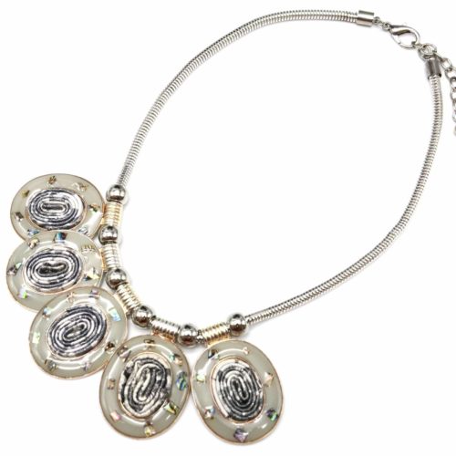 Necklace-breastplate-pendant-Multi-oval-Email-grey-ribbons-and-Metal-Silver
