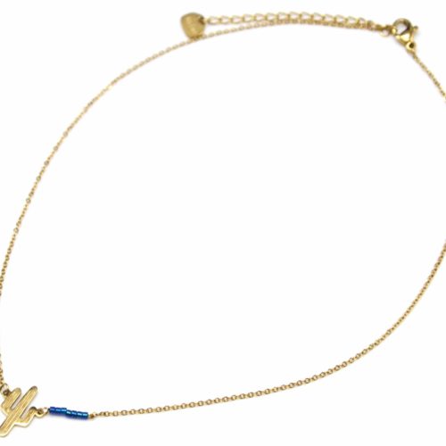 CC1880F Collier Fine Chaîne Pendentif Licorne Acier Doré
