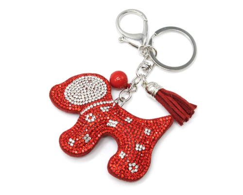 Porte-Cles-Bijou-de-Sac-Chien-Dalmatien-Strass-Bicolore-et-Feutrine-RougeArgente