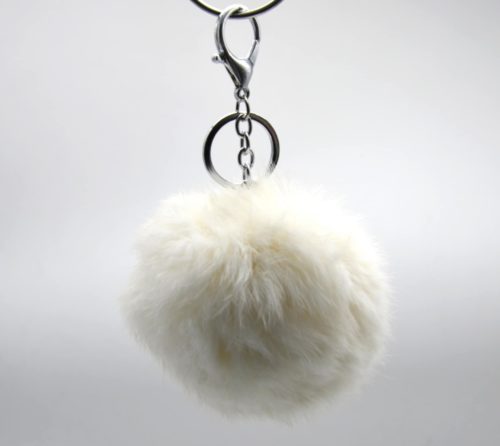 Porte-Cles-Bijou-de-Sac-Gros-Pompon-Fourrure-Synthetique-Blanc