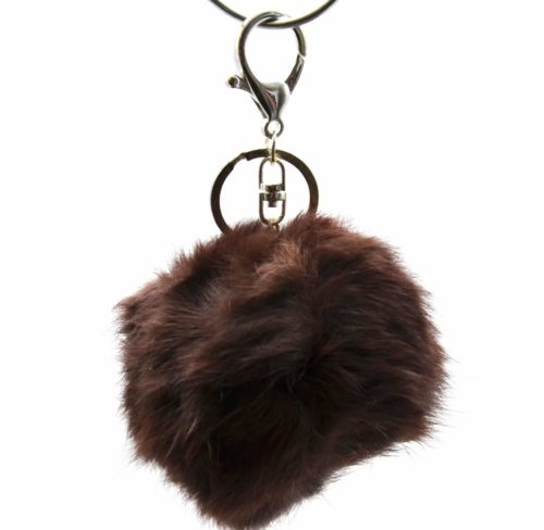 Porte-Cles-Bijou-de-Sac-Gros-Pompon-Fourrure-Synthetique-Chocolat