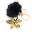 Porte-Cles-Bijou-de-Sac-Fleur-Petales-Pierres-Strass-Dore-et-Pompon-Noir