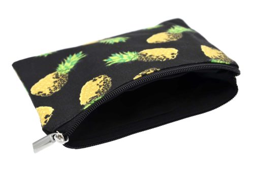 Trousse-Pochette-Toile-avec-Imprime-Ananas-Jaune-Noir