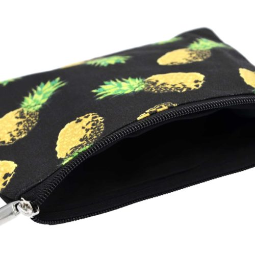 Trousse-Pochette-Toile-avec-Imprime-Ananas-Jaune-Noir