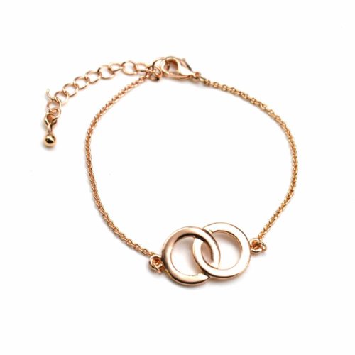 Bracelet-Fine-Chaine-avec-Charm-Cercles-Entrelaces-Metal-Or-Rose