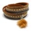 Bracelet-Slake-Double-Tour-Feutrine-Beige-avec-Strass-Chaines-Clous-et-Pompon