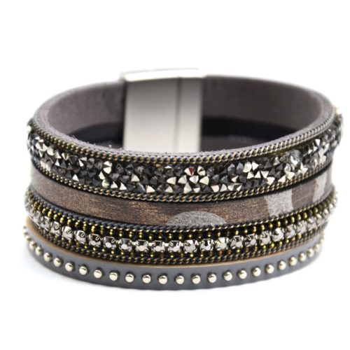 Bracelet-Manchette-Aimante-Multi-Rangs-Chaines-Strass-et-Clous-Brillants-Gris