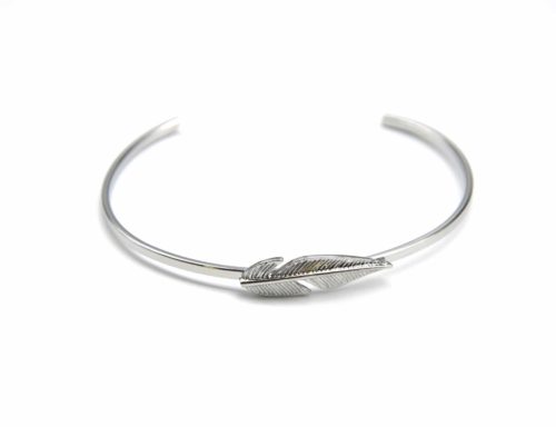 Bracelet-Jonc-Ouvert-avec-Charm-Plume-Ethnique-Metal-Argente