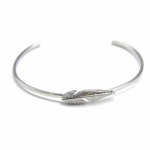 Bracelet-Jonc-Ouvert-avec-Charm-Plume-Ethnique-Metal-Argente