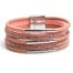 Bracelet-Manchette-Multi-Rangs-Simili-Cuir-Ecailles-Rose-Strass-et-Tubes-Metal