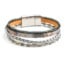 Bracelet-Manchette-Multi-Rangs-Simili-Cuir-Brillant-Tresse-et-Perles-Gris