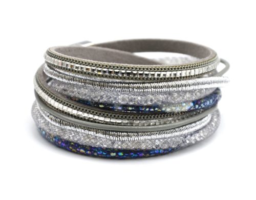 Bracelet-Double-Tour-Multi-Rangs-Cordon-Mouchete-Fil-Brillant-Enroule-Pierres-et-Tube-Resille-Gris