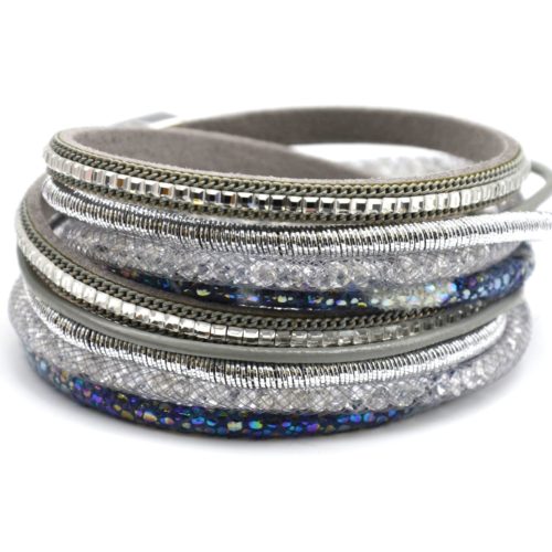 Bracelet-Double-Tour-Multi-Rangs-Cordon-Mouchete-Fil-Brillant-Enroule-Pierres-et-Tube-Resille-Gris