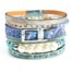 Bracelet-Manchette-Cuir-Motif-Satine-Hologramme-Boucle-Strass-Message-Bleu-et-Perles-dEau-Douce