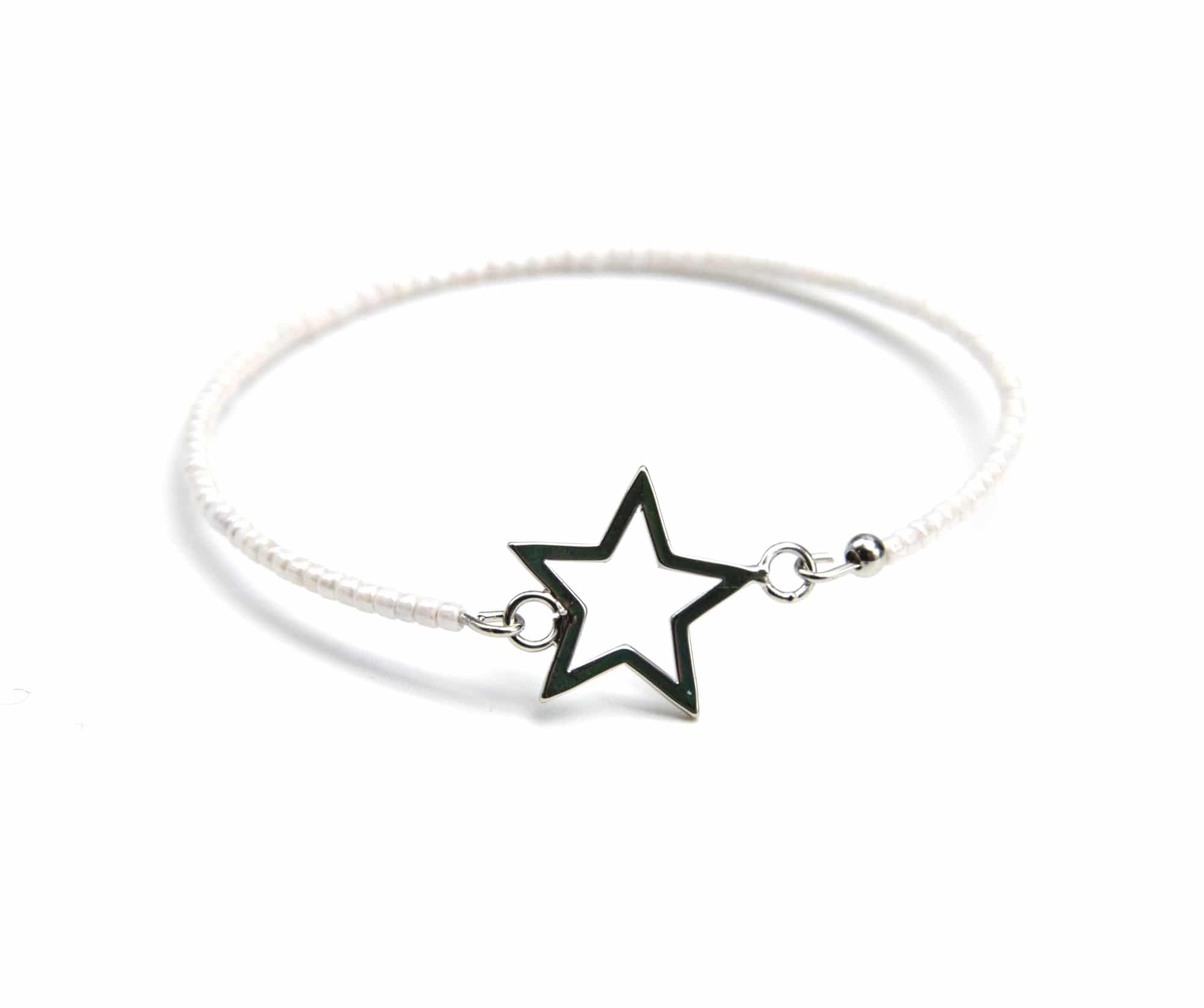 BC2520E Bracelet Jonc Ajustable avec Multi Boules et Pampilles Etoiles Acie...