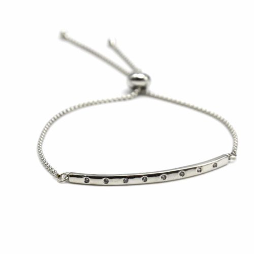 Bracelet-Chaine-Ajustable-avec-Bande-Metal-Argente-Orne-de-Strass-Zirconium