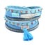 Bracelet-Double-Tour-Multi-Rangs-Simili-Cuir-Ecailles-Strass-Clous-Multicolore-avec-Plume-et-Pompon-Bleu
