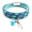 Bracelet-Triple-Tour-Pierres-Contour-Chaine-et-Charms-Plume-Ethnique-Pompon-Bleu