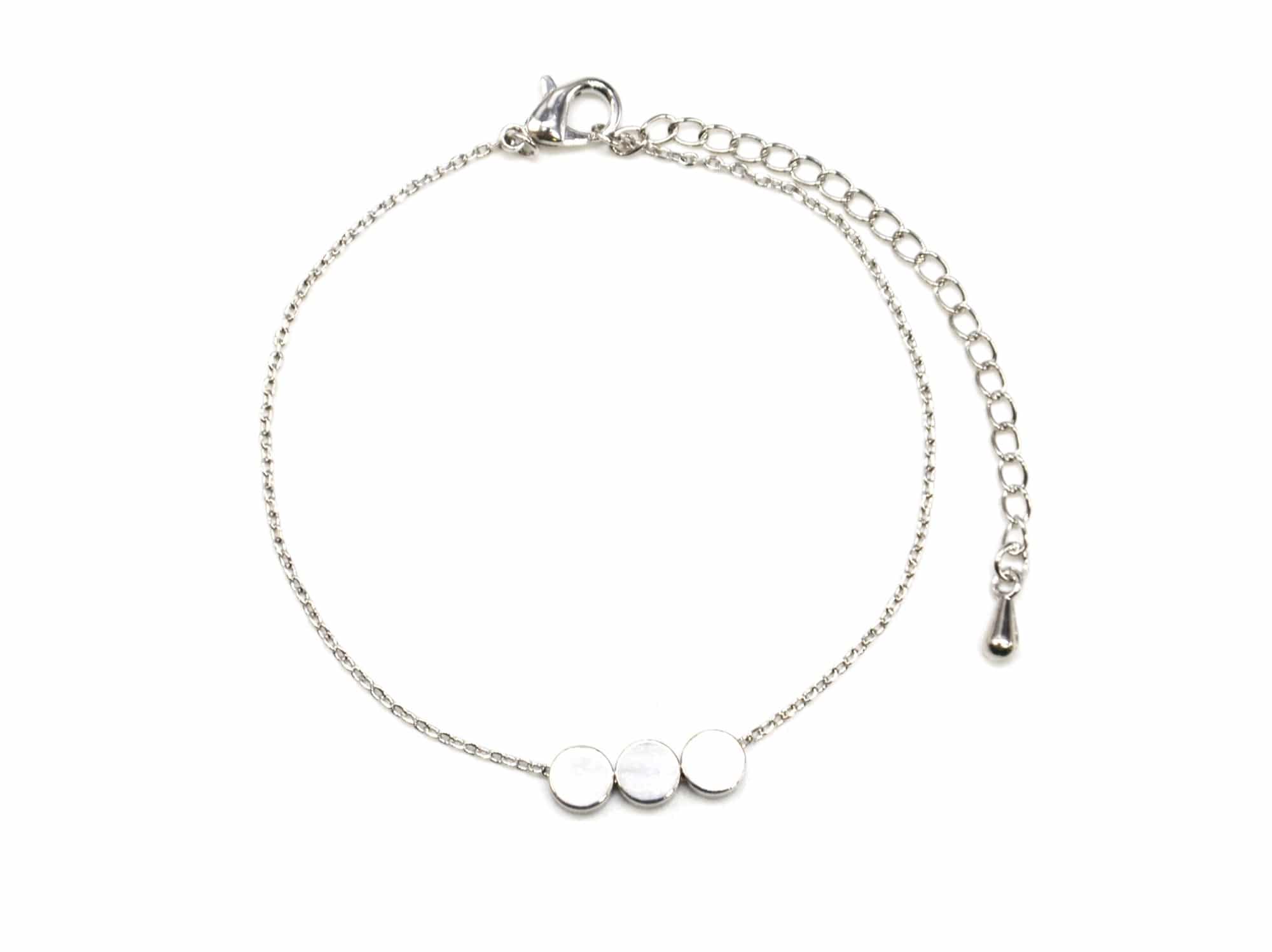 Bracelet-Fine-Chaine-avec-Charm-Argente-Triple-Cercles-Dore-a-lOr-Fin