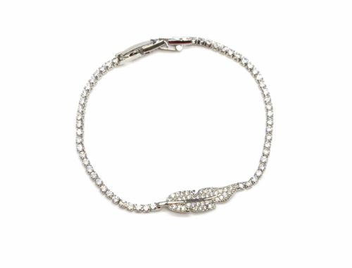 Bracelet-1-Rang-Strass-Zirconium-avec-Charm-Plume-Ethnique-Metal-Argente