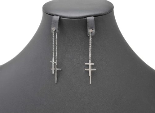 Boucles-dOreilles-Traversantes-2-en-1-Double-Croix-Pendantes-Acier-Argente