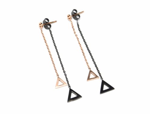 Boucles-dOreilles-Traversantes-2-en-1-avec-Double-Triangles-Pendants-Acier-Or-RoseNoir