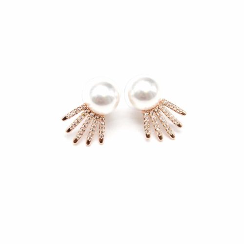 Loops-Earrings-pendulum-2-in-1-pearl-white-and-Multi-bars-rhinestones-Zirconium-Metal-gold-Rose