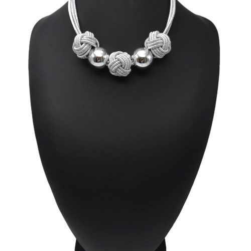 Necklace-Multi cords-with-knots-wire-shiny-and-balls-Metal-Silver