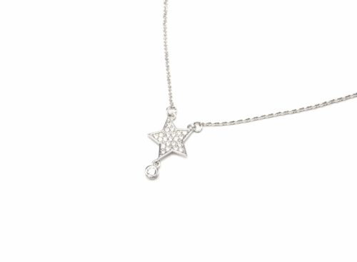 Collier-Fine-Chaine-Pendentif-Argente-Etoile-avec-Strass-Dore-a-lOr-Fin